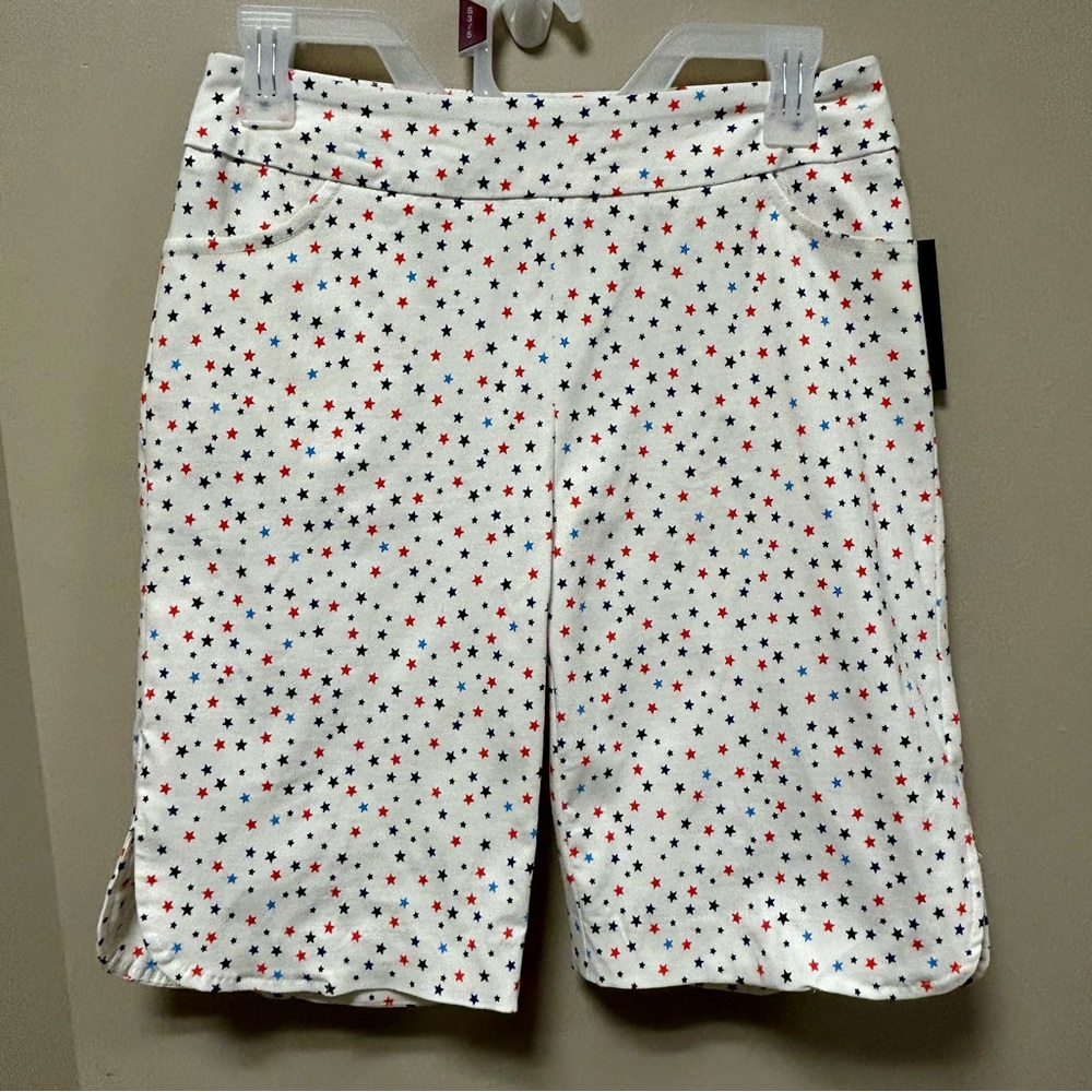Jessica Riley Sz S White Red & Blue Star 🌟 Print Patriotic Shorts 🩳 NWT